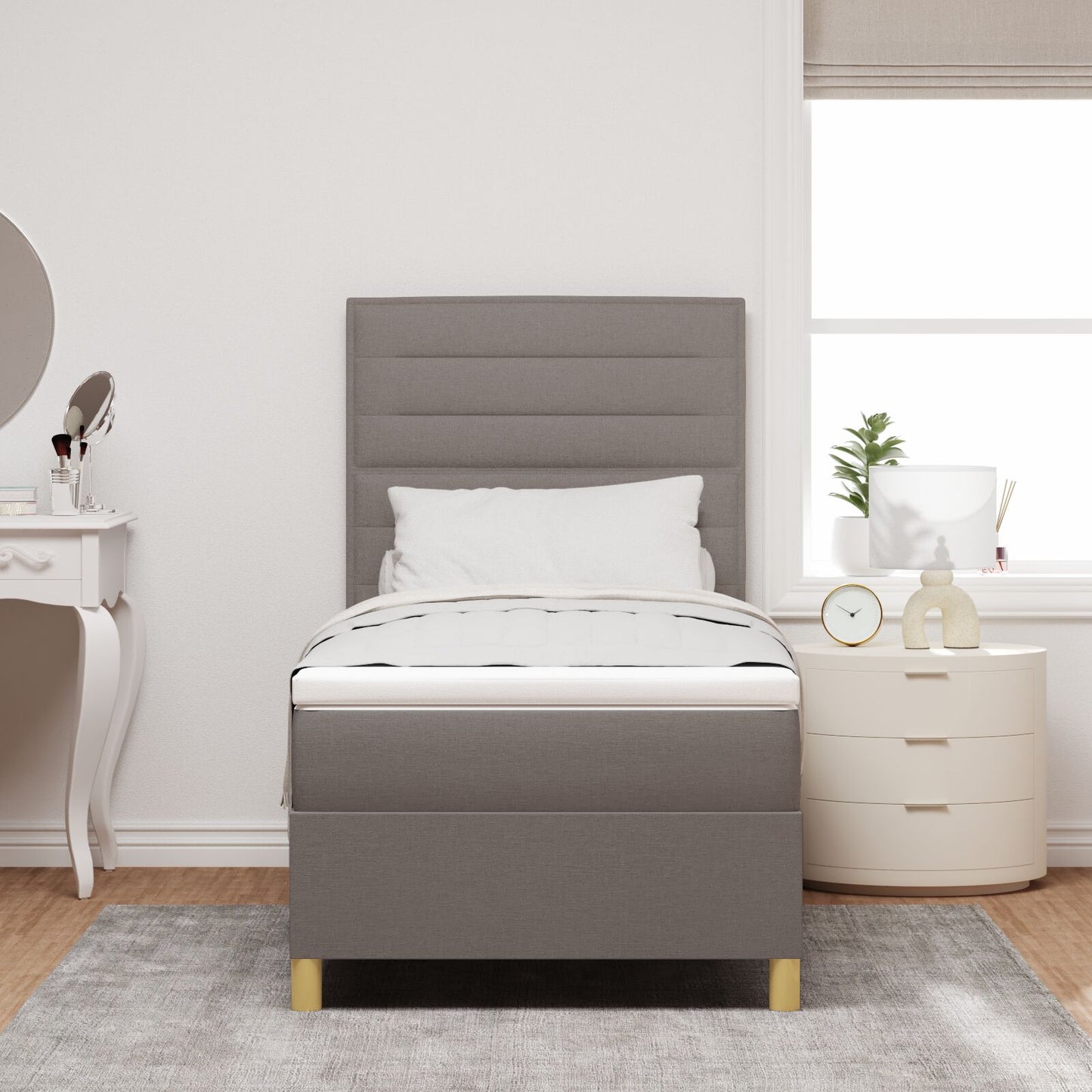 Boxspring Bed Met Matras Taupe 100X200 Cm Stof Blauw