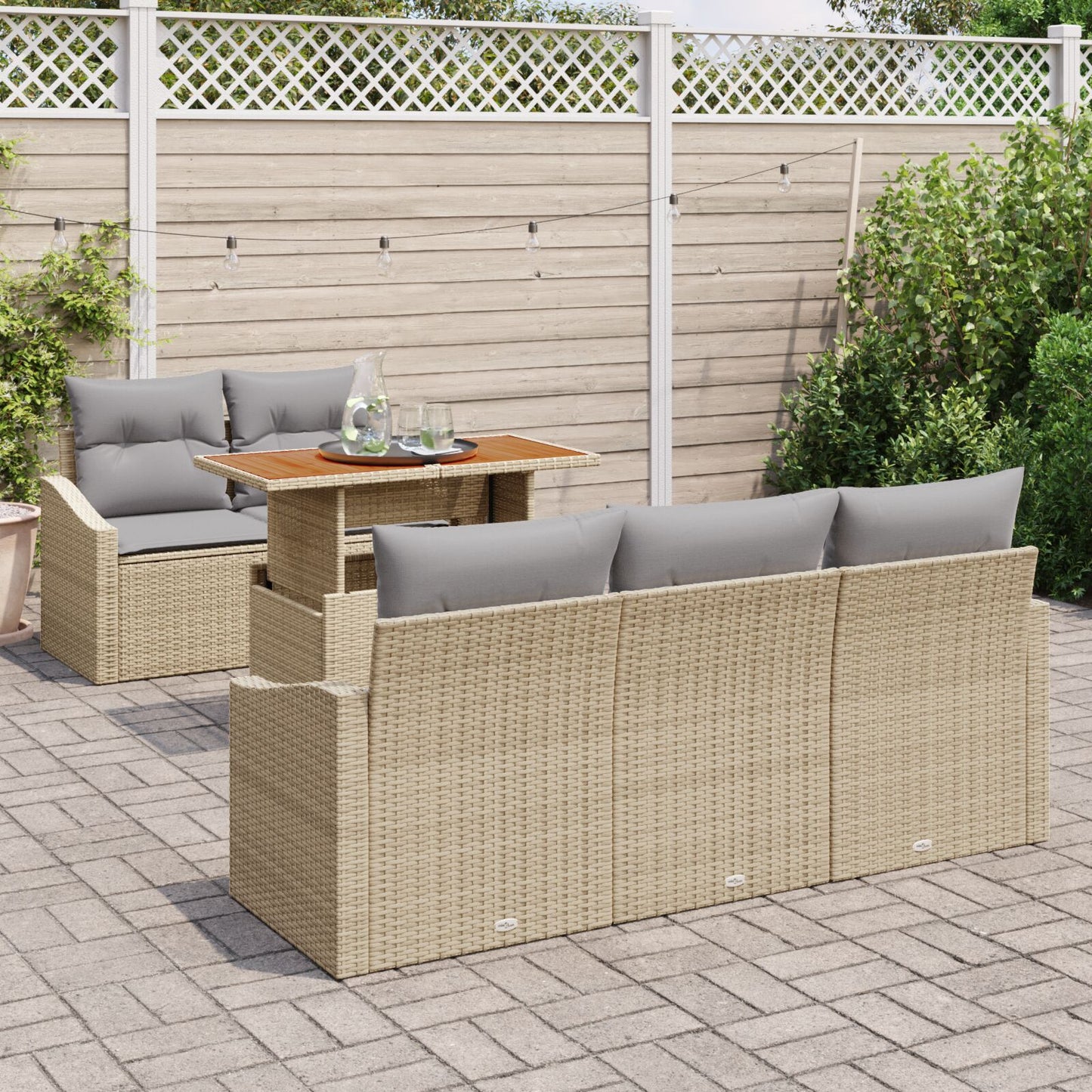 6-Delige Tuin Eetset Met Kussens Beige Poly Rattan Acacia