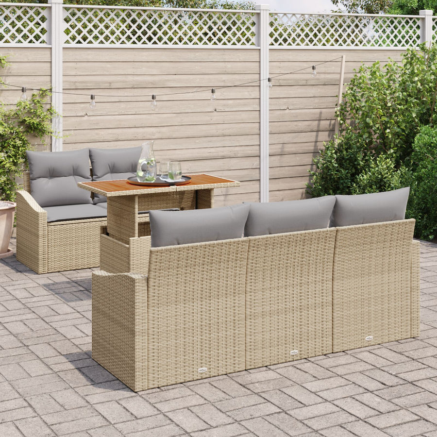 6-Delige Tuin Eetset Met Kussens Beige Poly Rattan Acacia