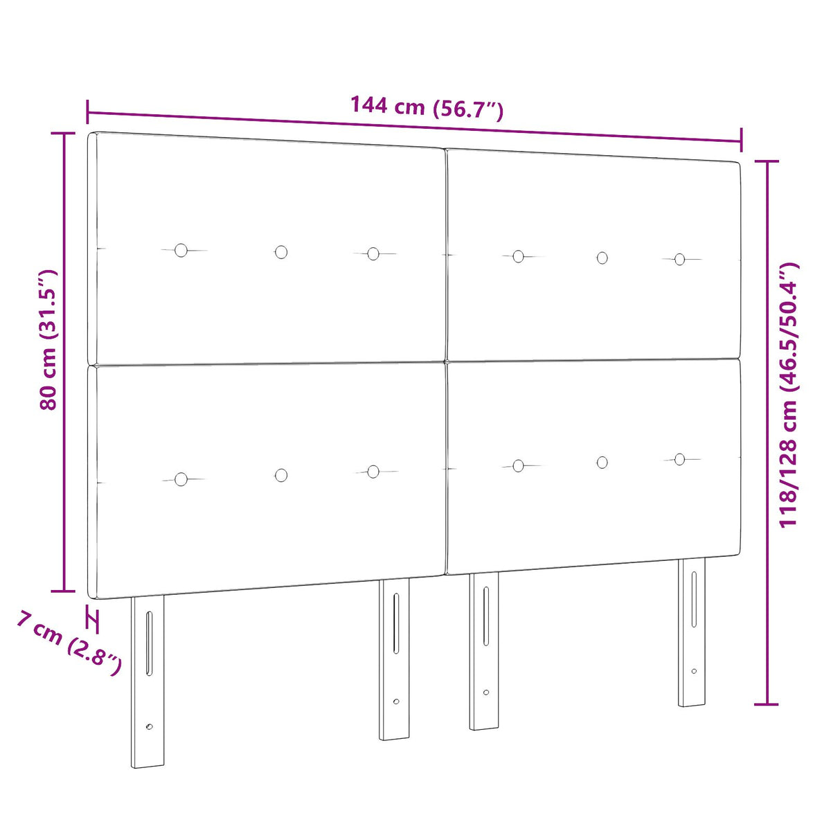 Hoofdbord Met Knopen Tufted Stof Zwart 140 cm Hoog hoofdbord