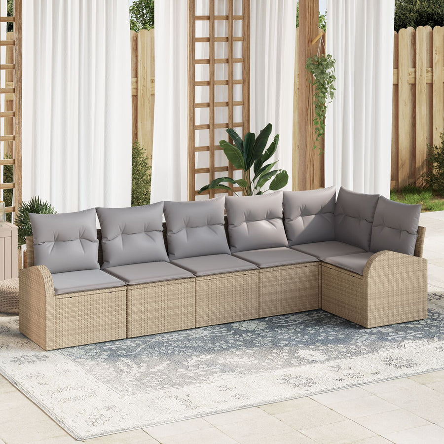 6-Delige Tuin Sofa Set Met Kussens Poly Rattan Beige en grijs zonder tafel