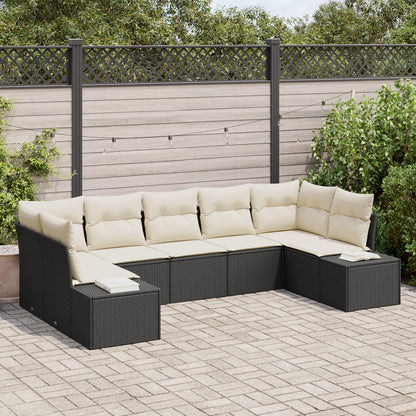 7-Delige Tuinbankset Met Kussen Zwart Poly Rattan