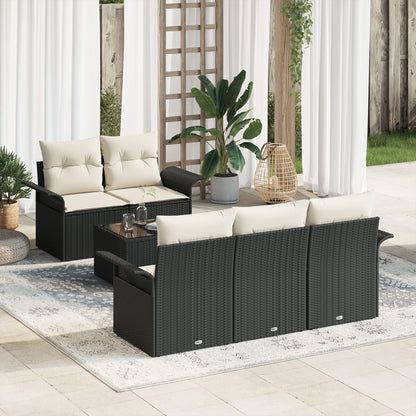 6-Delige Tuin Sofa Set Met Kussens Zwart Poly Rattan