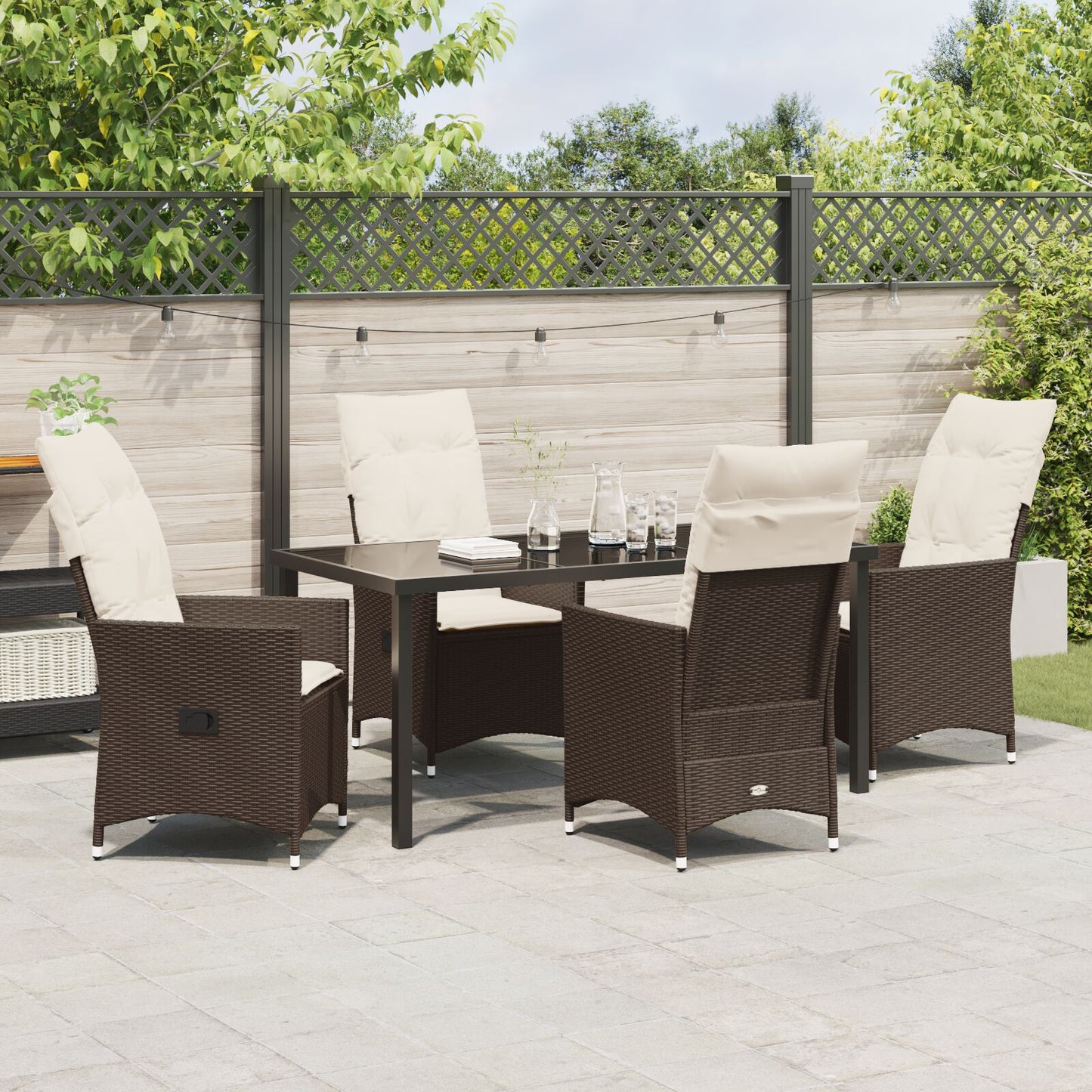 5-Delige Tuinset Met Kussens Bruin Poly Rattan