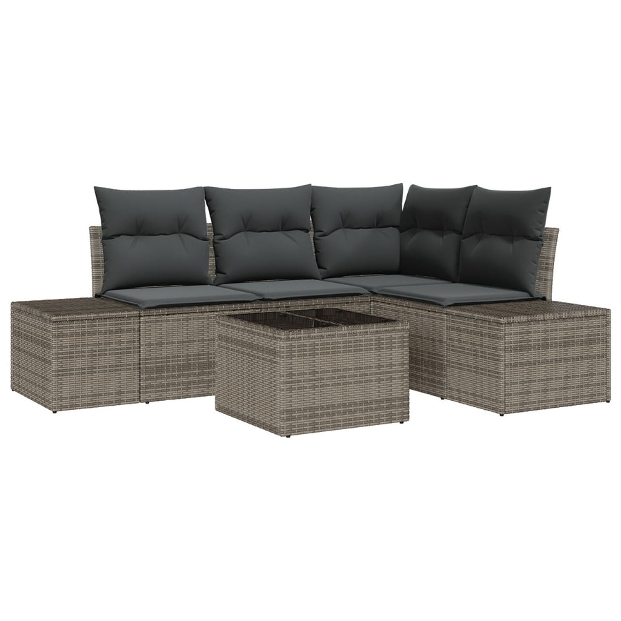 4-Delige Tuinsalon Set Met Kussens Zwart Poly Rattan Grijs met tafel