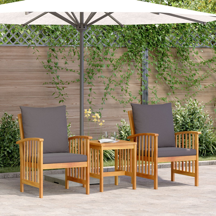 3-Delige Tuin Lounge Set Met Kussens Van Massief Acaciahout Grijs Set met 2 fauteuils en een tafel