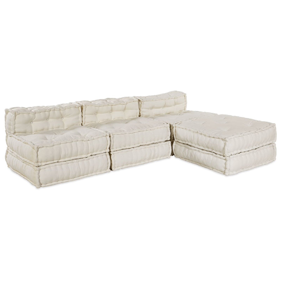 4-Zits Modulair Poef Bank Omkeerbaar Stof Crème 70 x 70 x 54 cm Lounge + 3x midden