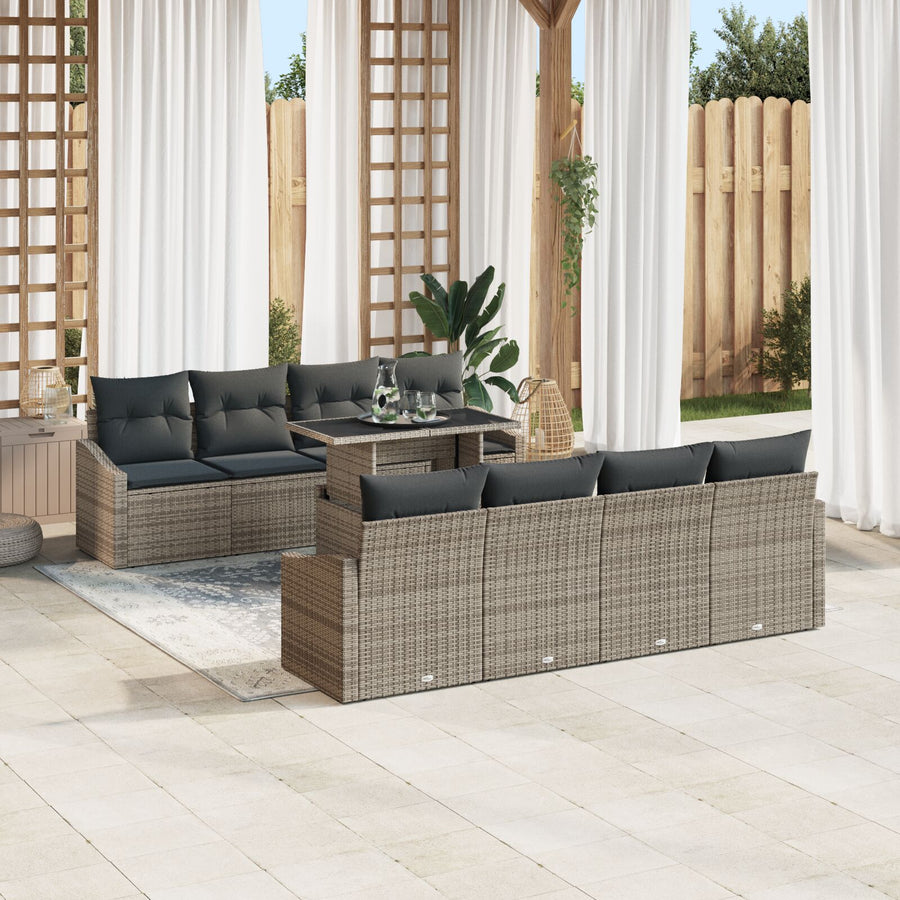 9-Delige Tuin Sofa Set Met Kussens Grijs Poly Rattan