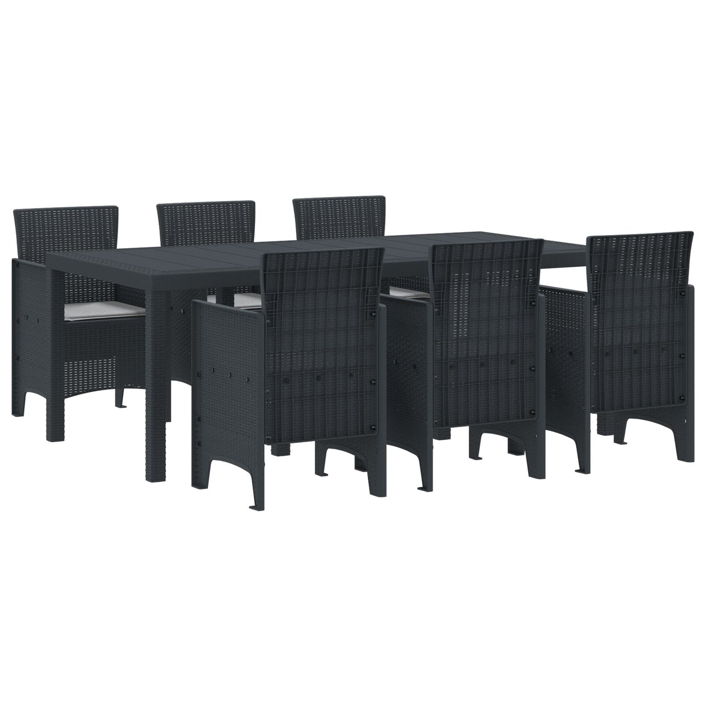 7-Delige Tuindining Set Met Kussens Antraciet Poly Rattan