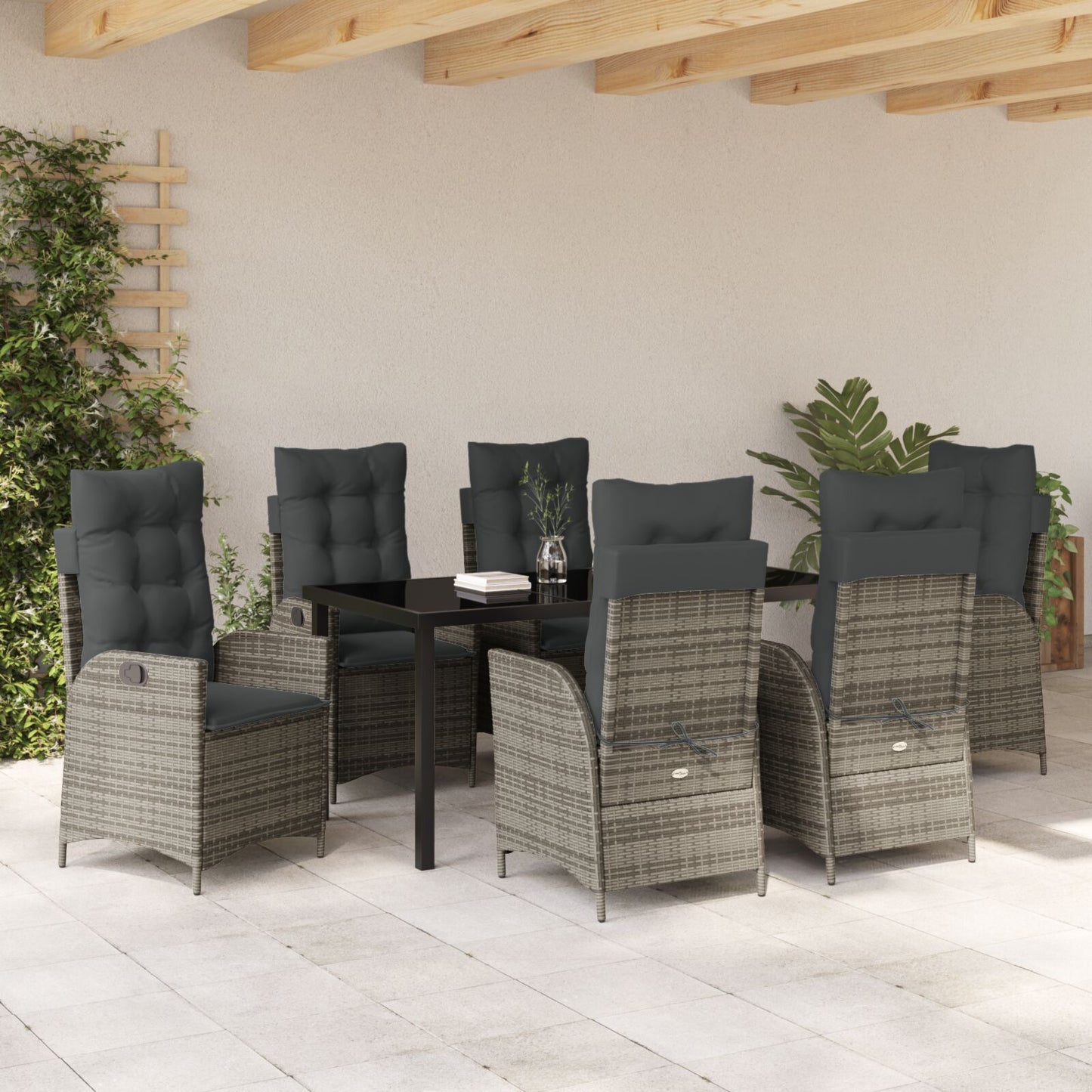 7 Delige Tuin Eettafelset Met Kussens Grijs Poly Riet