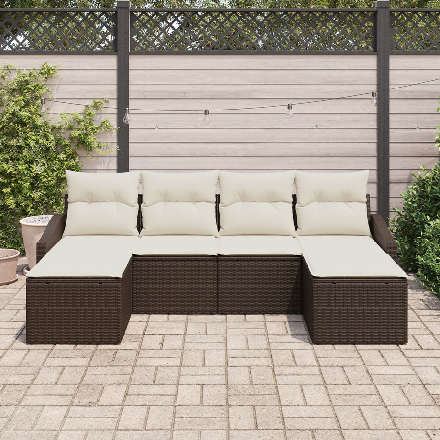 6-Delige Tuinsofa Set Met Kussens Bruin Poly Rattan