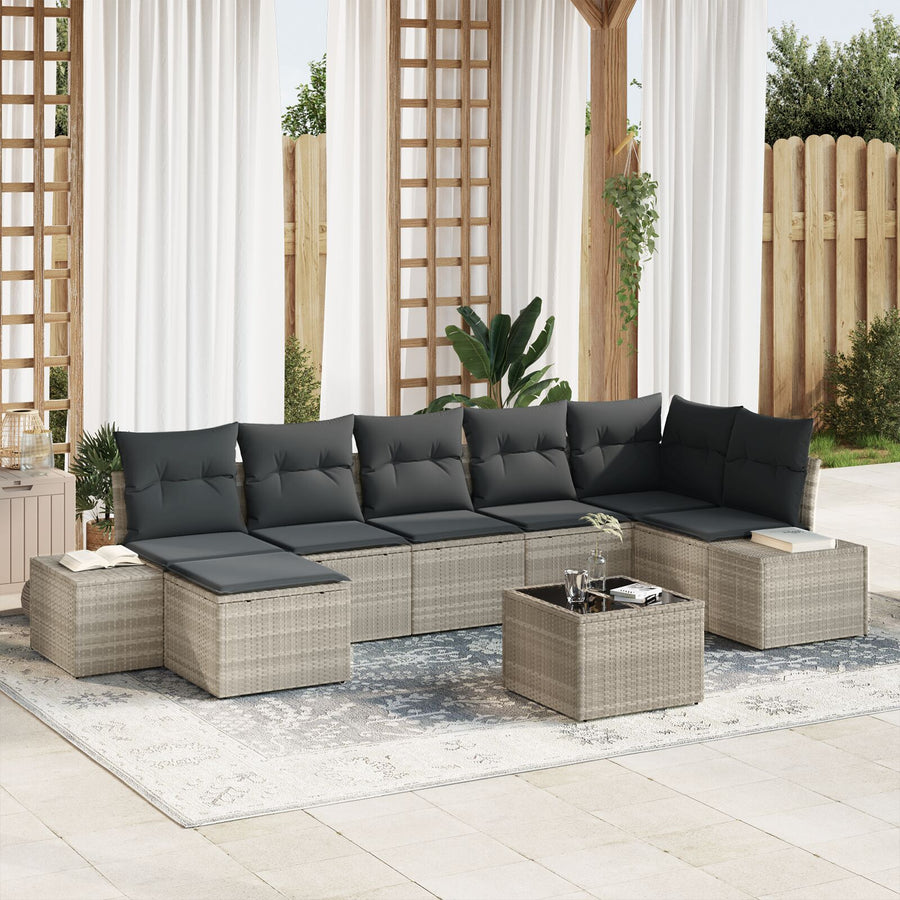 Tuin Sofa Set Set Van 8 Lichtgrijs Rattan, Polyester