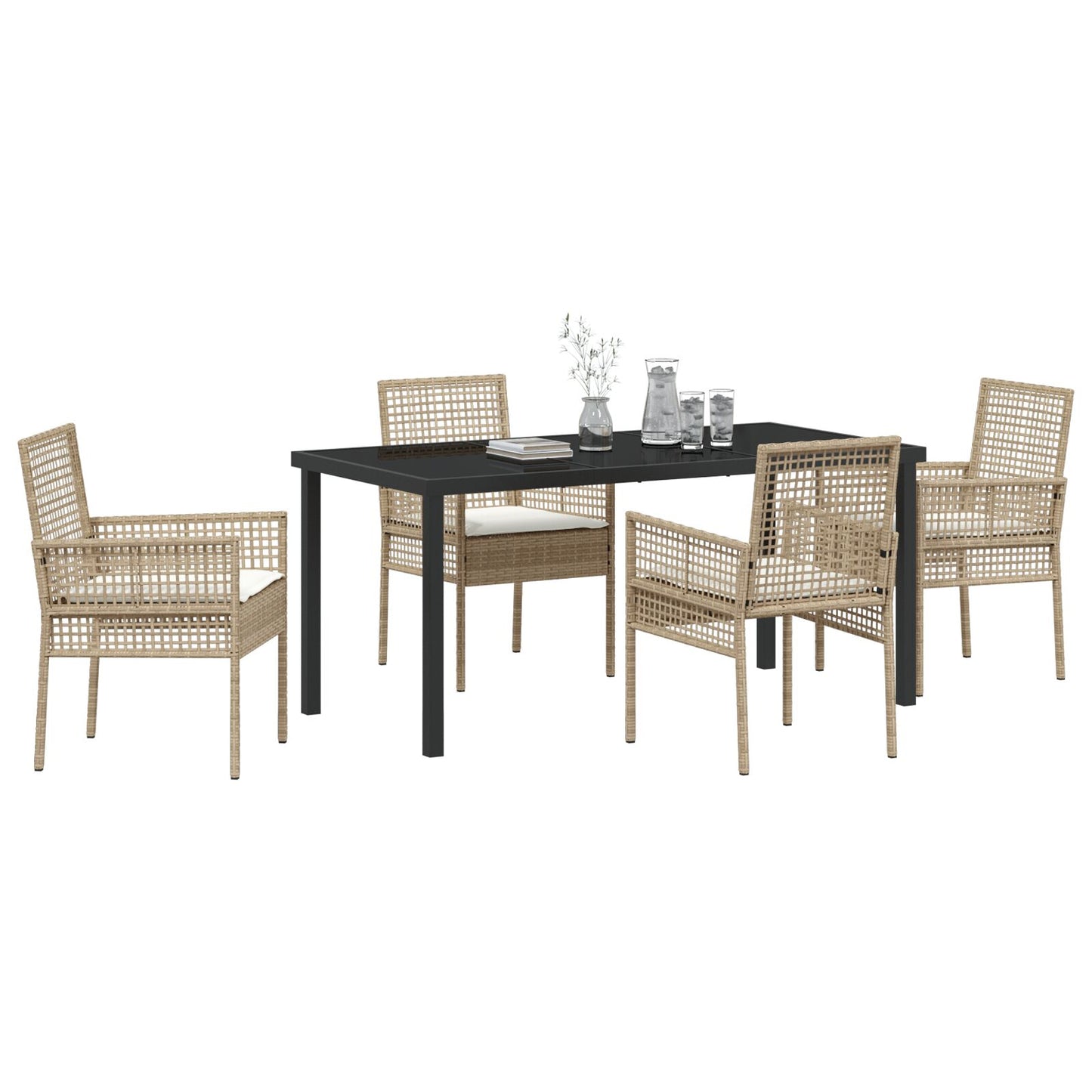5-Delige Tuin Eettafelset Met Kussens Beige Poly Rattan
