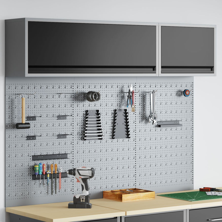 5-Delige Gereedschapskast En Pegboard Set Wandgenesteld Zwart Metaal