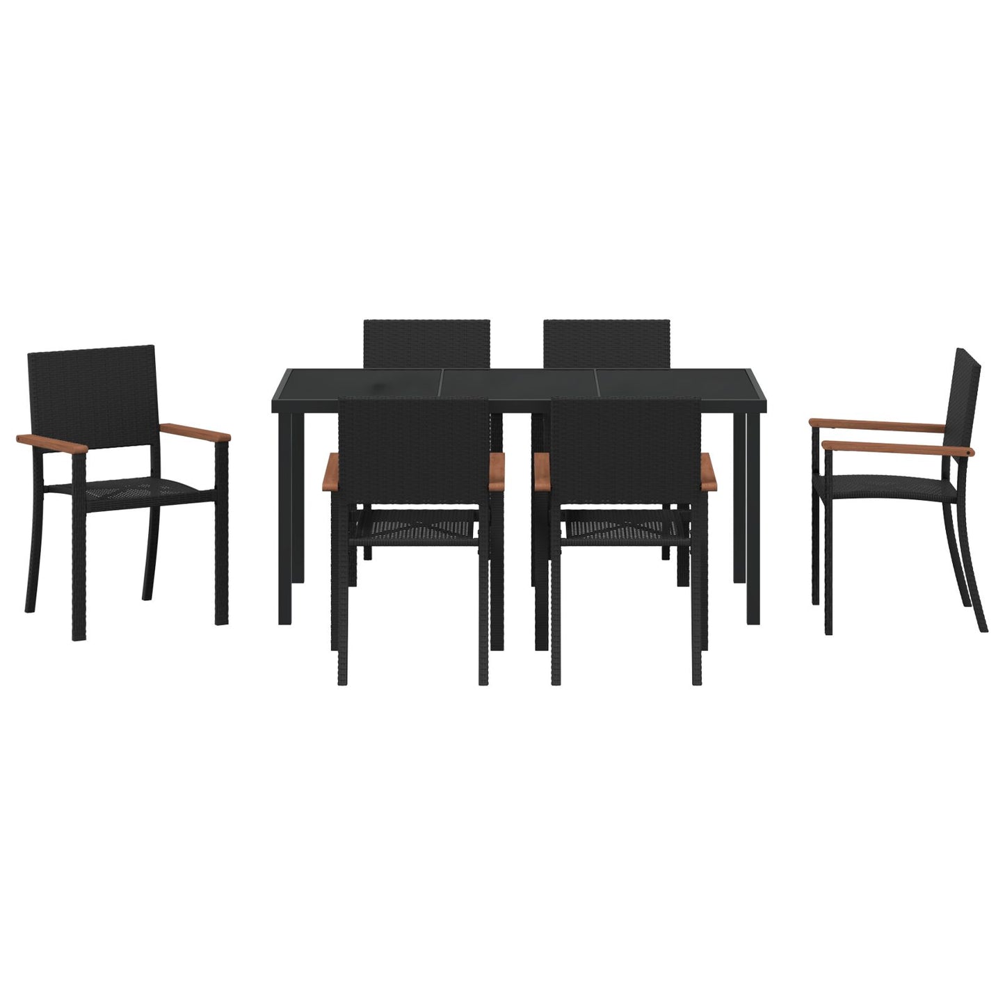 7-Delige Tuin Eetset Zwarte Poly Rattan