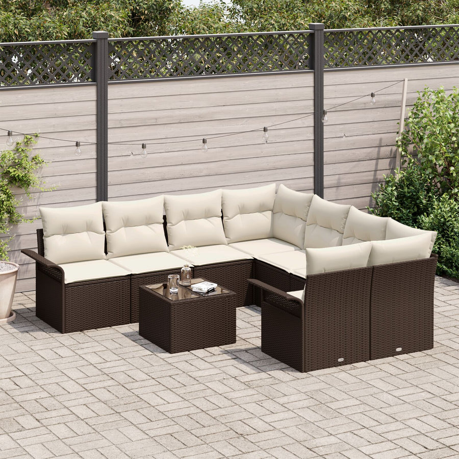 9-Delige Tuinsofa Set Met Kussens Bruin Poly Rattan