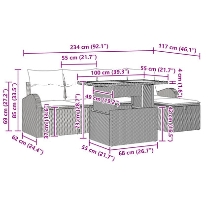 6-Delige Tuin Sofa Set Met Kussens Beige Poly Rattan