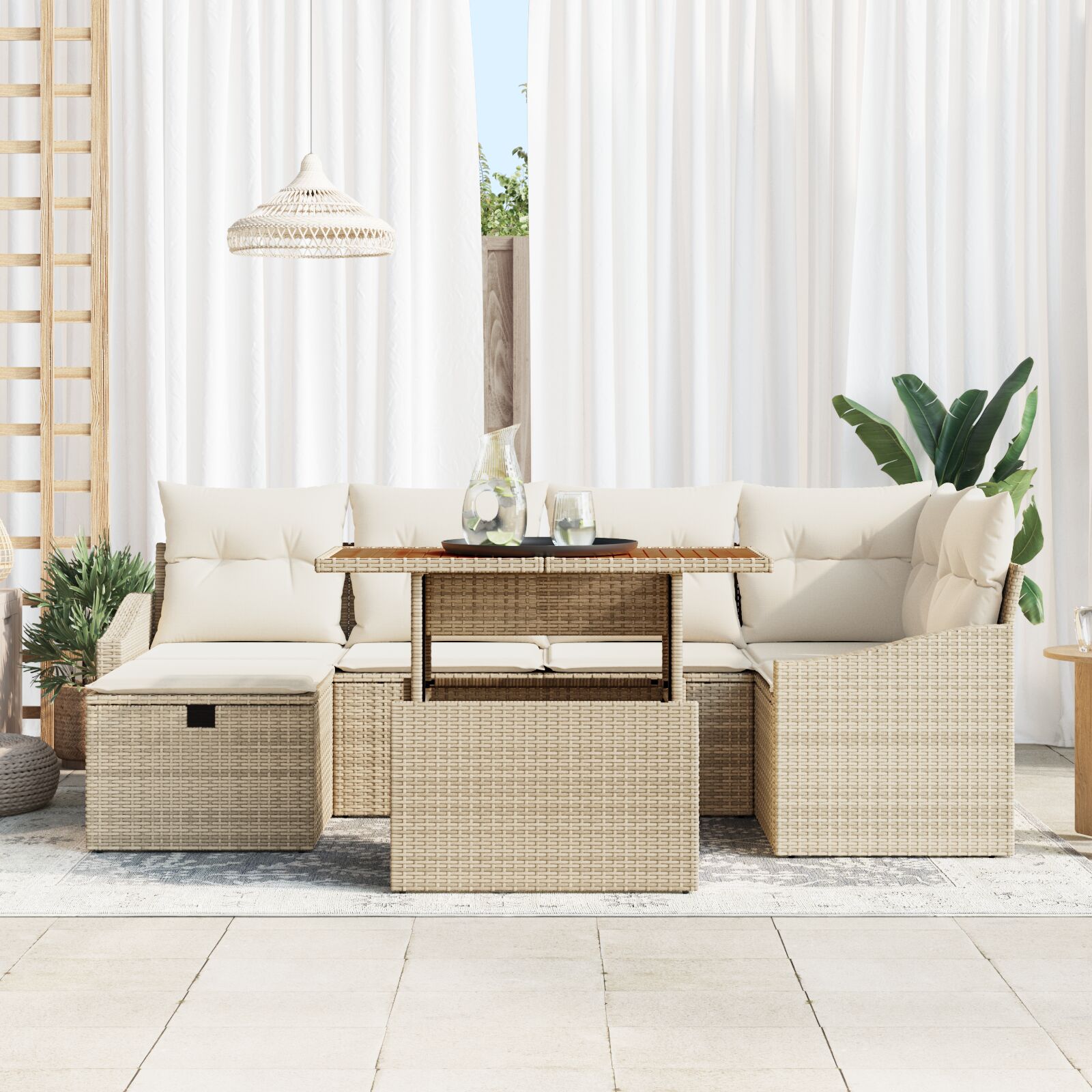 7-Delige Tuin Sofa Set Met Kussens Beige Poly Rattan