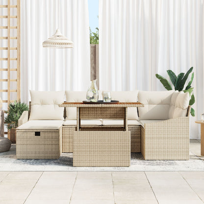 7-Delige Tuin Sofa Set Met Kussens Beige Poly Rattan