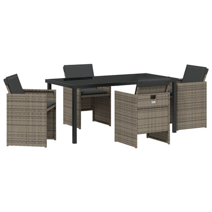 5-Delige Tuin Eetset Met Kussens Grijs Poly Rattan