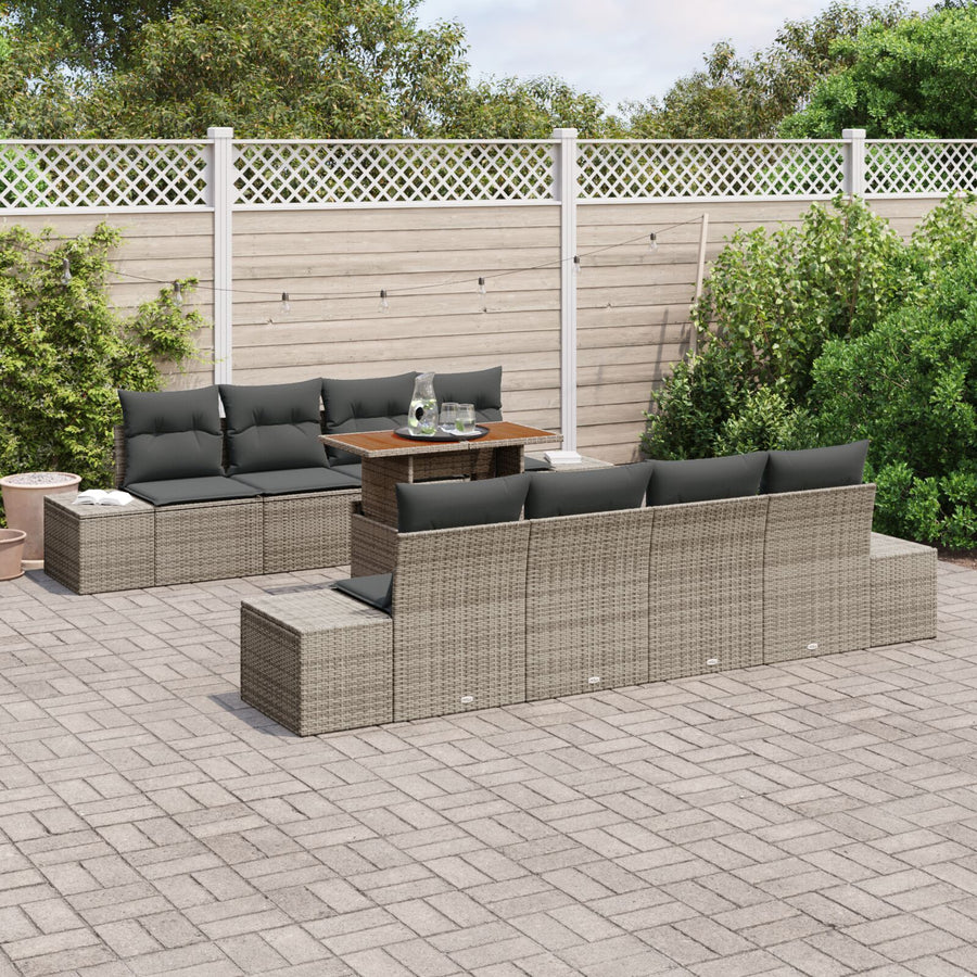 7-Delige Tuinbankset Met Kussens Grijs Poly Riet