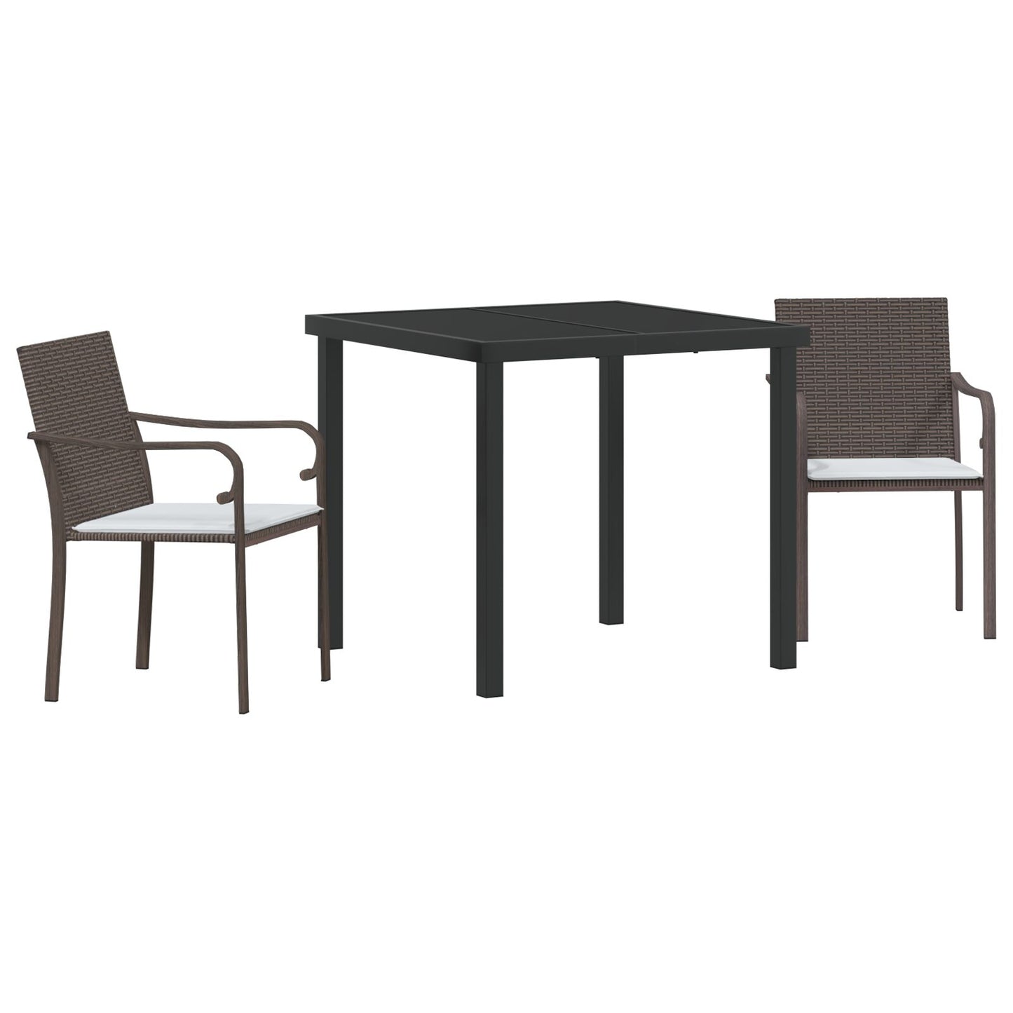 3-Delige Buiten Eettafelset Met Kussens - Riet 2-zitter Bruin 80 cm