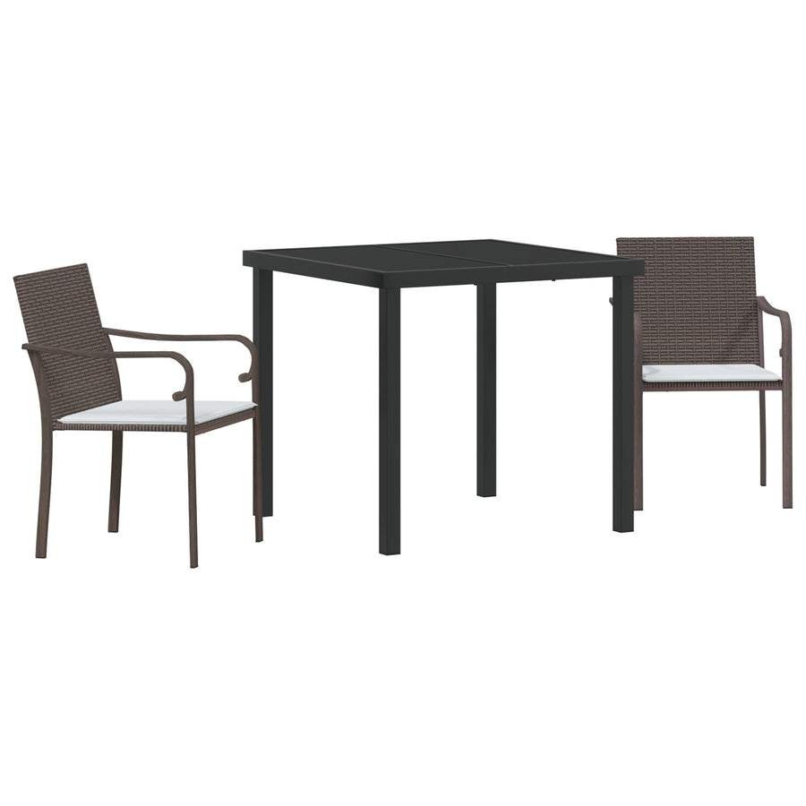 3-Delige Buiten Eettafelset Met Kussens - Riet 2-zitter Bruin 80 cm
