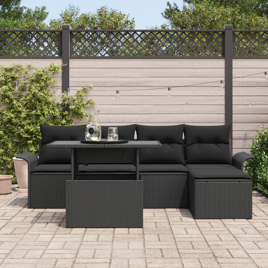 6-Delige Tuin Sofa Set Met Kussens Zwart Poly Rattan