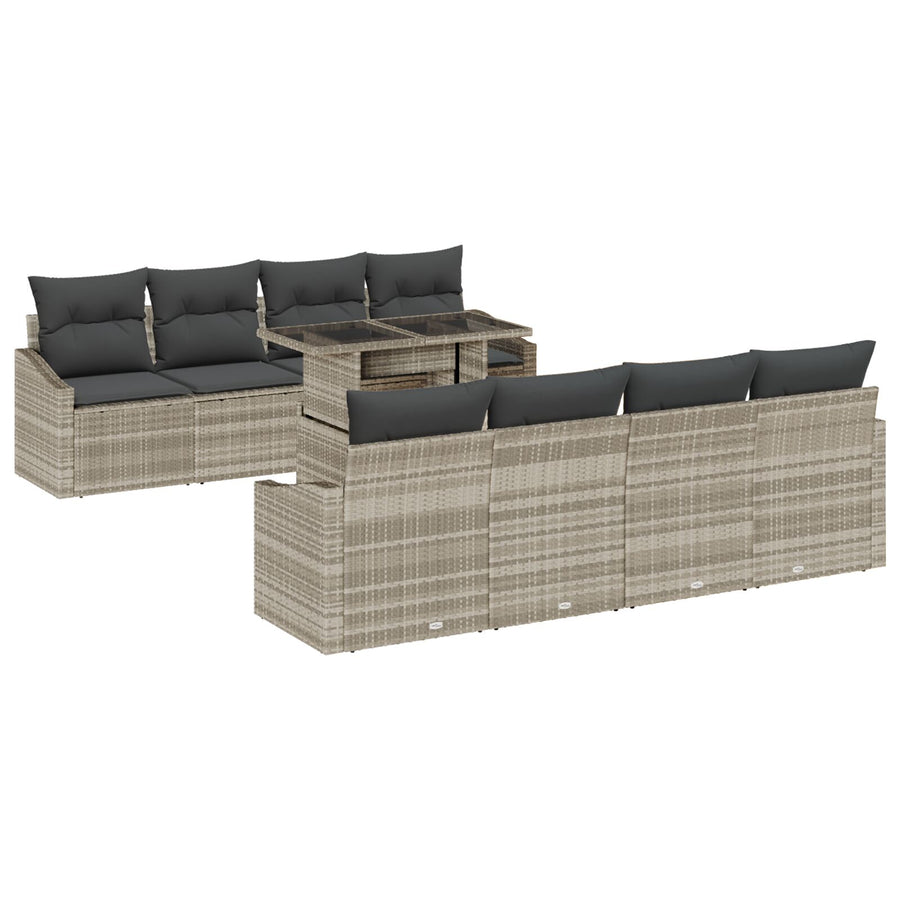 9-Delige Tuinbankset Met Kussens Lichtgrijs Poly Rattan