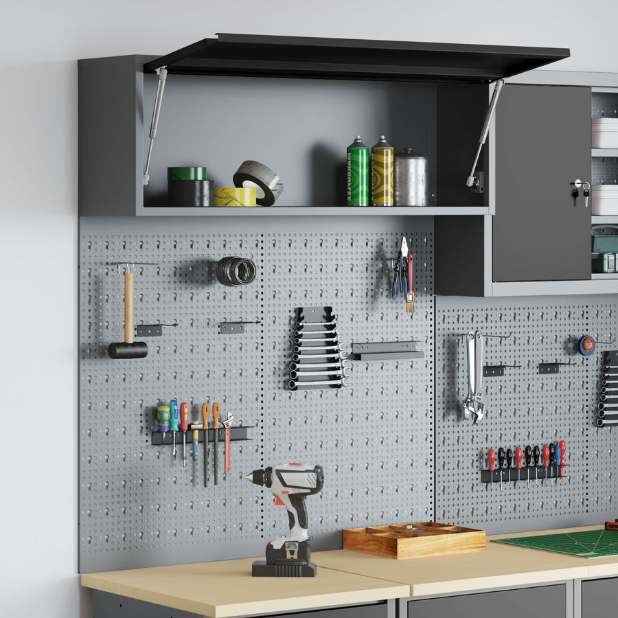 3-Delige Gereedschapskast En Pegboard Set Wandmontage Zwart Metaal
