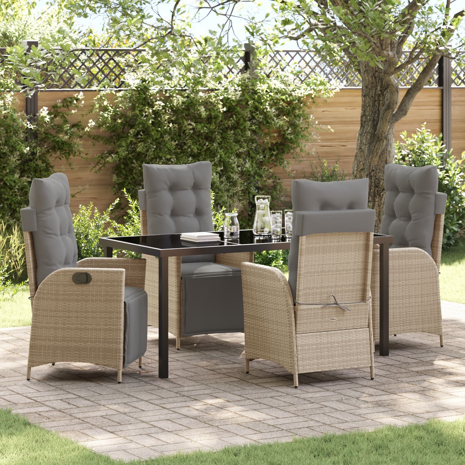 5-Delige Tuin Eetset Beige Poly Rattan