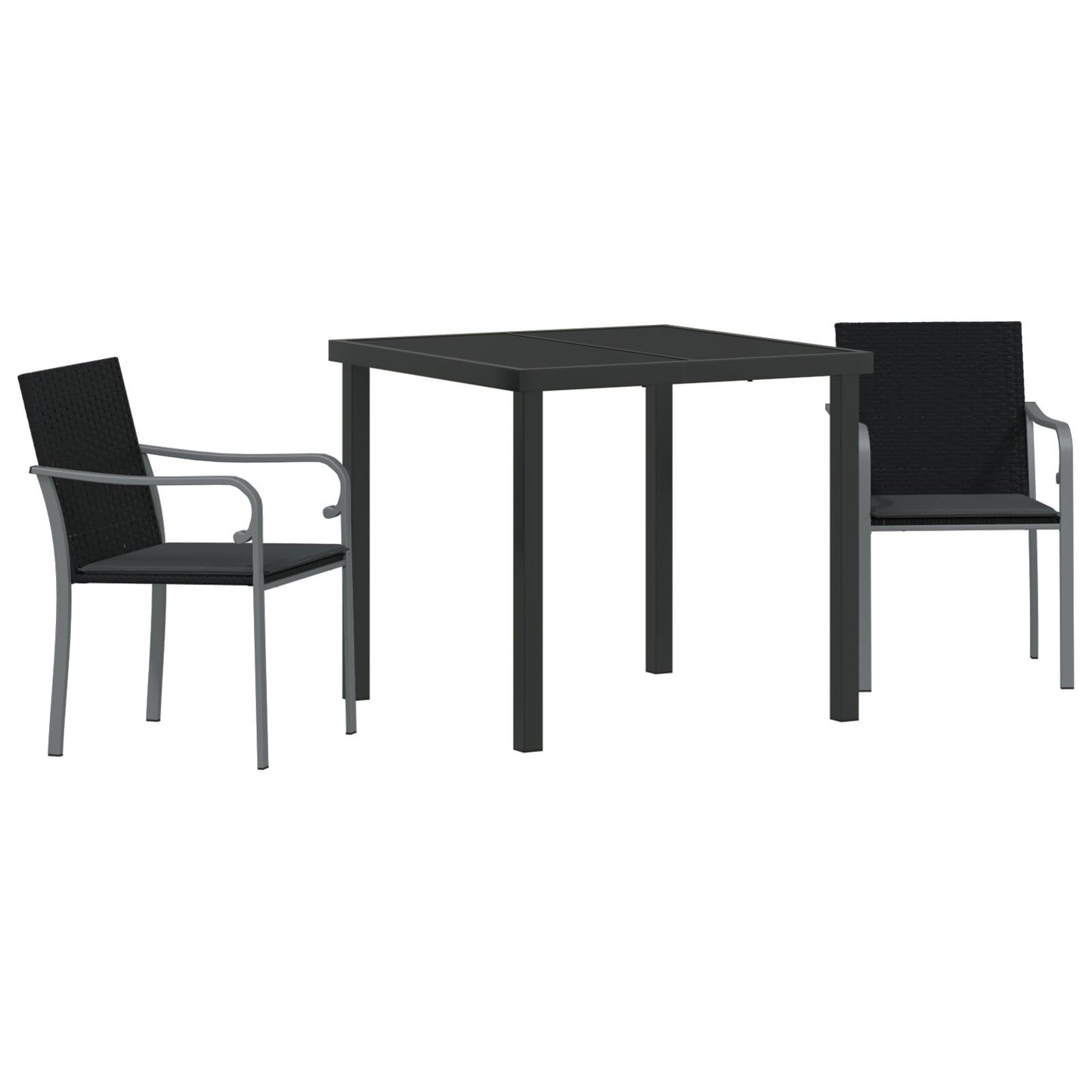 3-Delige Tuin Eettafelset Met Kussens - Poly Rattan 2-Zitter Zwart 80 cm