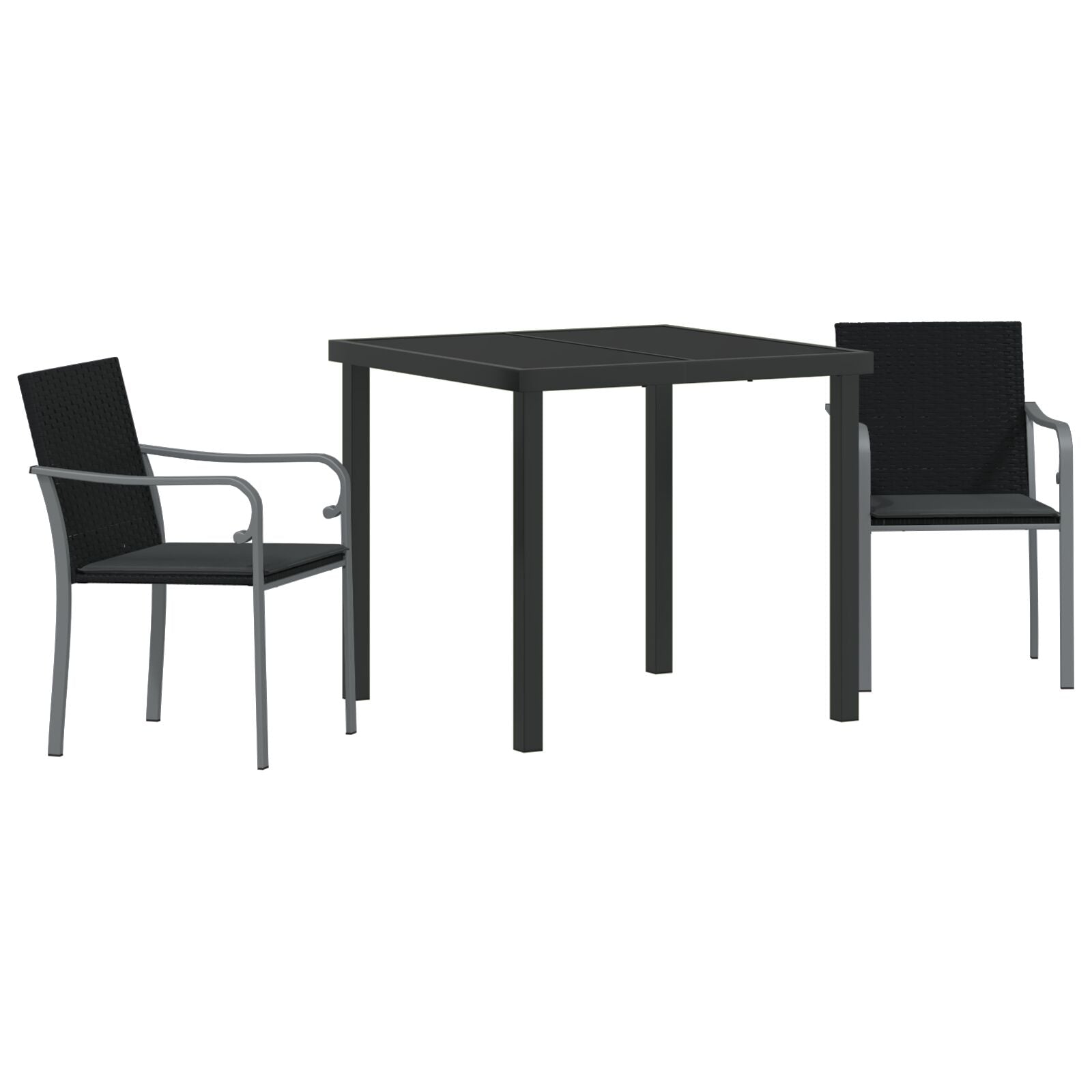 3-Delige Tuin Eettafelset Met Kussens - Poly Rattan 2-Zitter Zwart 80 cm