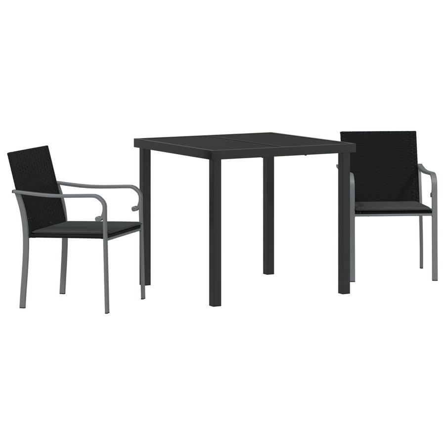 3-Delige Tuin Eettafelset Met Kussens - Poly Rattan 2-Zitter Zwart 80 cm