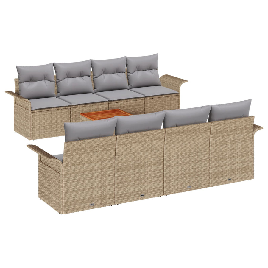 9-Delige Tuin Sofa Set Met Kussens Beige Poly Rattan Acacia