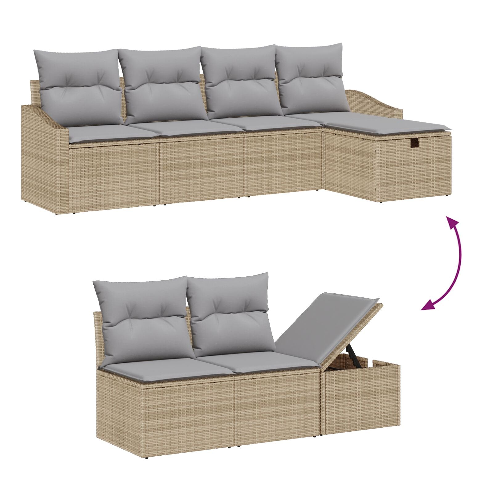 6-Delige Tuin Sofa Set Met Kussens Beige Poly Rattan Wit