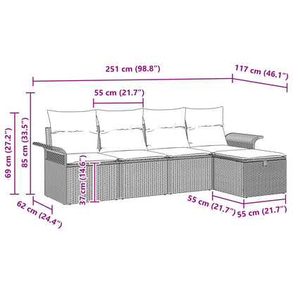 5-Delige Tuin Sofa Set Met Kussen Bruin Poly Rattan