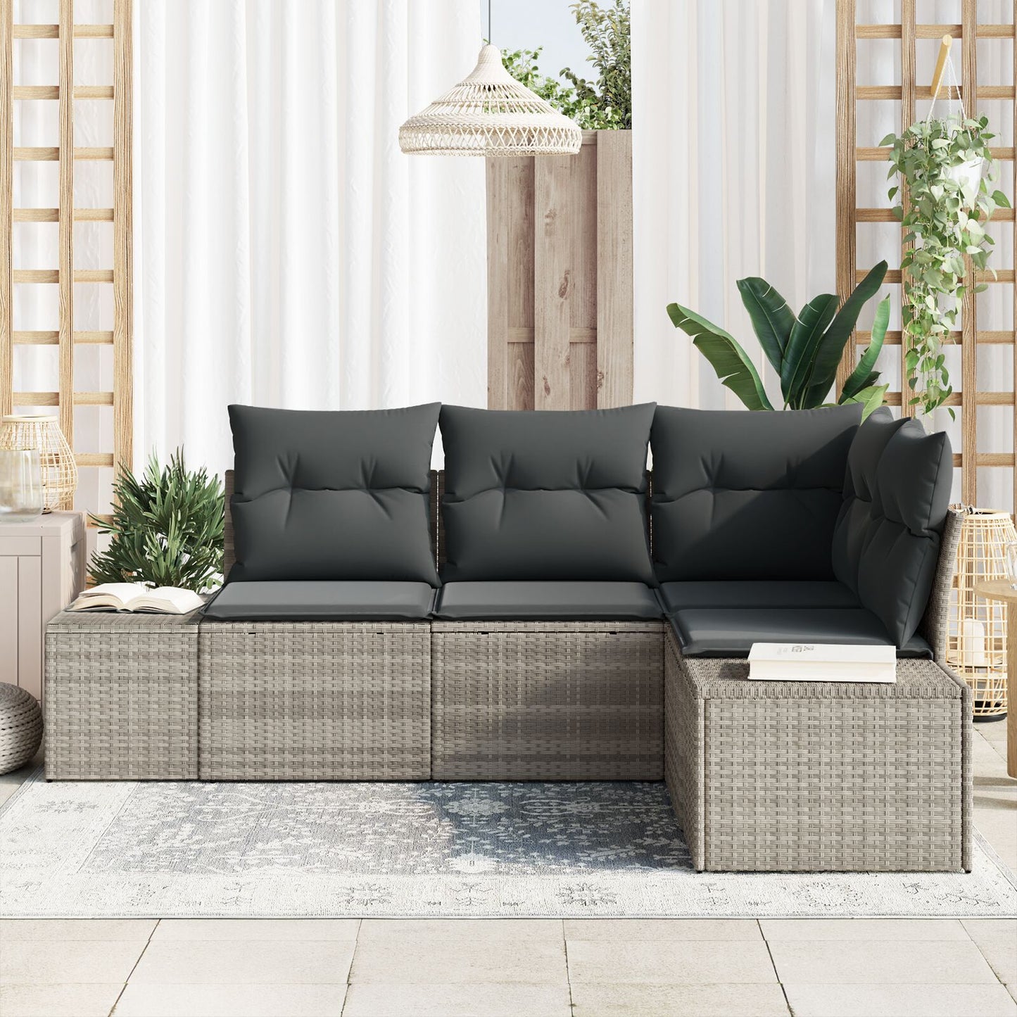 4-Delige Tuin Sofa Set Met Kussens Poly Rattan Lichtgrijs zonder tafel