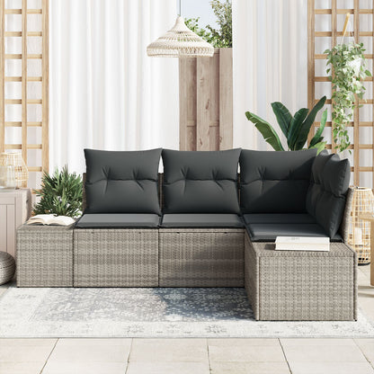 4-Delige Tuin Sofa Set Met Kussens Poly Rattan Lichtgrijs zonder tafel