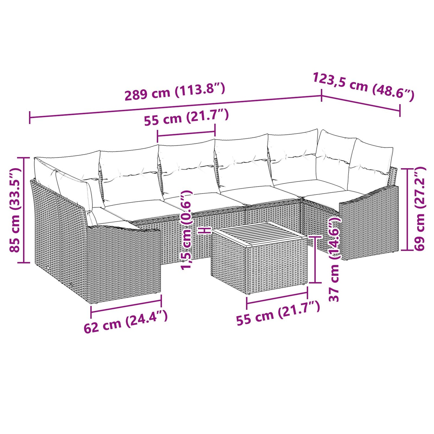 8-Delige Tuinset Met Kussens Zwart Poly Rattan Acacia