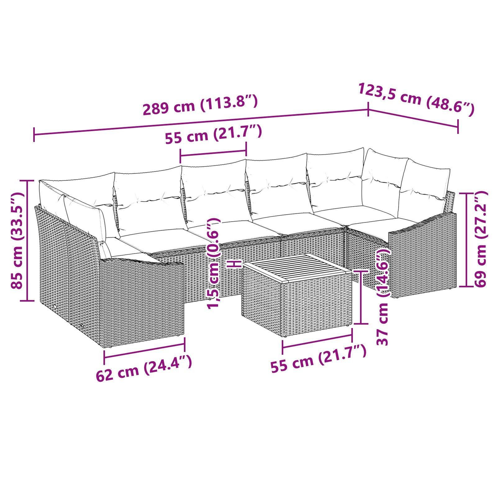 8-Delige Tuinset Met Kussens Zwart Poly Rattan Acacia