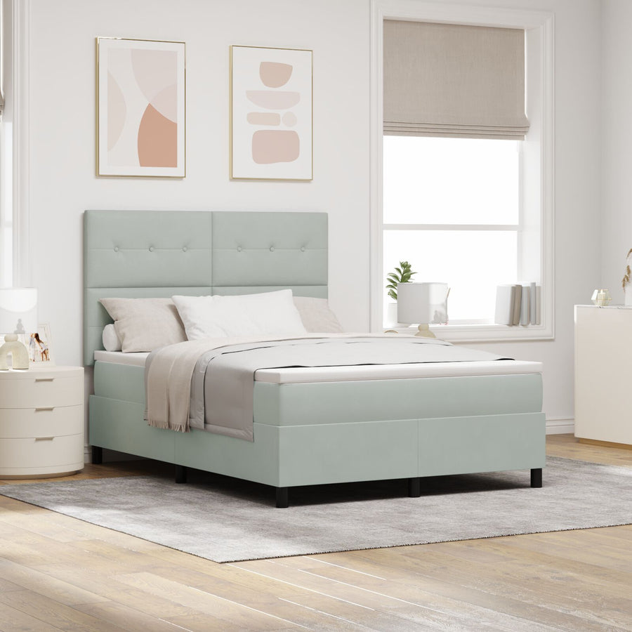 Boxspringbed Met Matras Lichtgrijs 160X200 Cm Fluweel Blauw