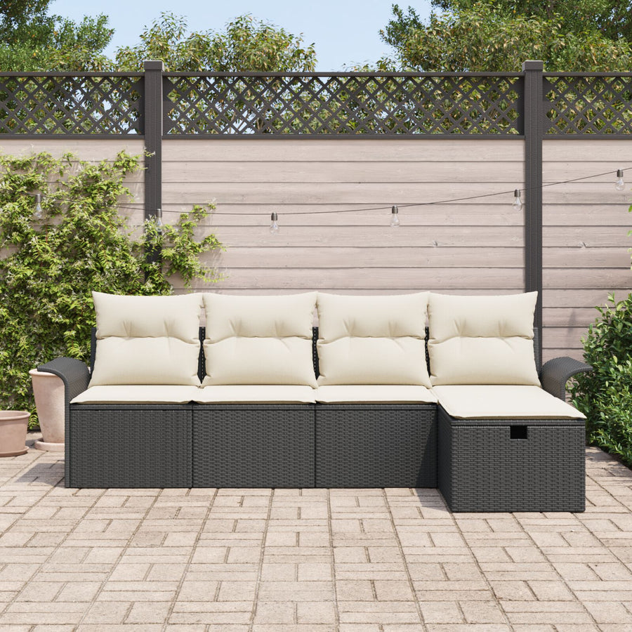 5-Delige Tuinsofa Set Met Kussens Zwart Poly Rattan