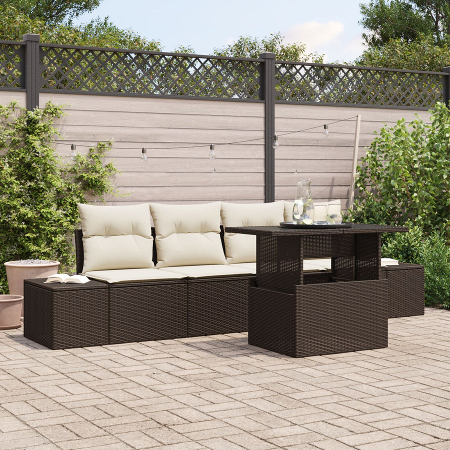 Tuin Sofa Set Set Van 5 Bruin Rattan Tuin Sofa Set Rechthoekig