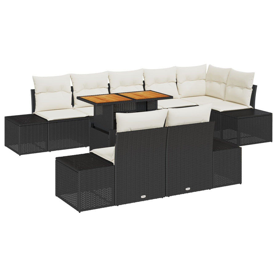 9-Delige Tuinbankset Met Kussens Zwart Poly Rattan