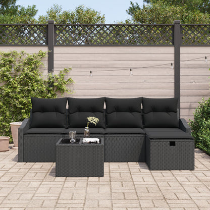 6-Delige Tuin Sofa Set Met Kussens Zwarte Poly Rattan