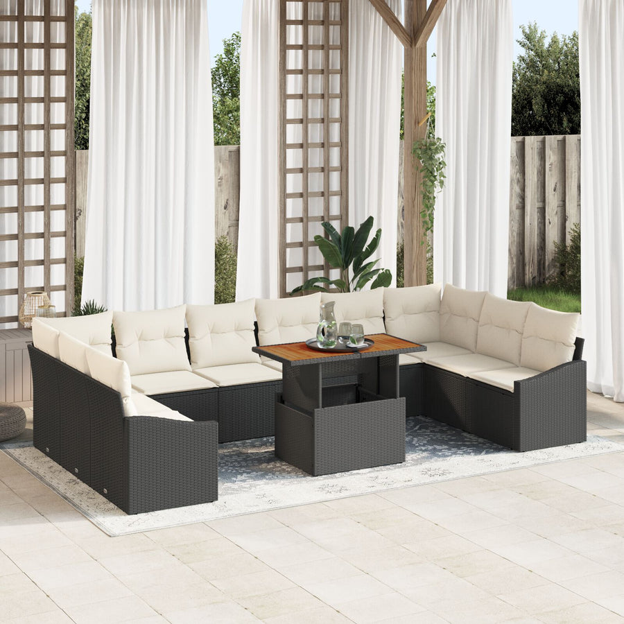 11-Delige Tuin Sofa Set Met Kussens Zwart Poly Riet