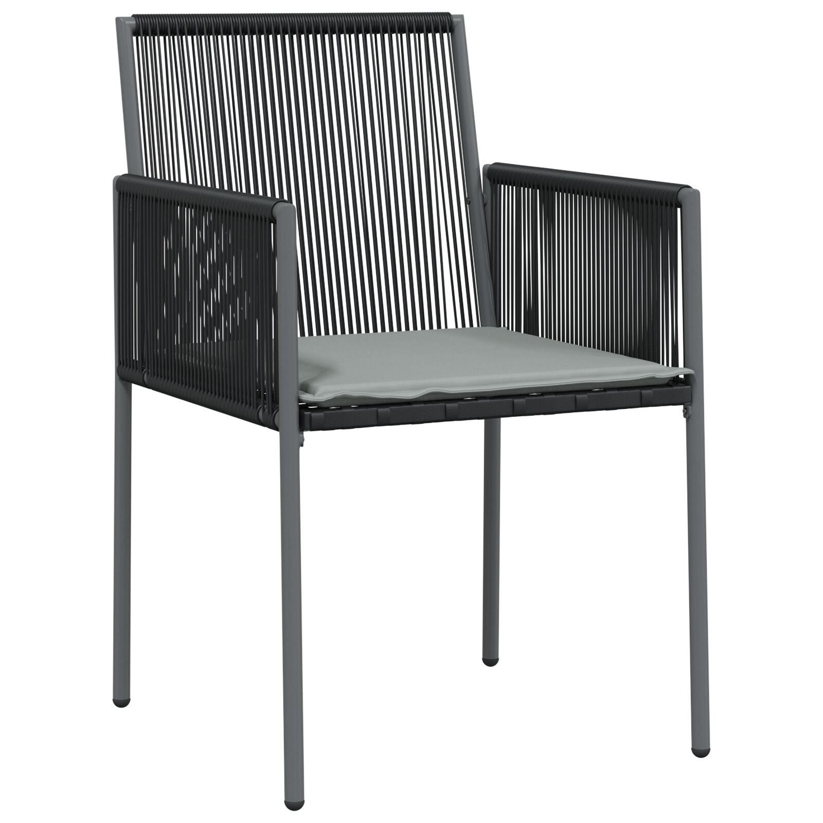 Set Van 4 Zwart, Lichtgrijs Pe Rattan, Schuim, Stof