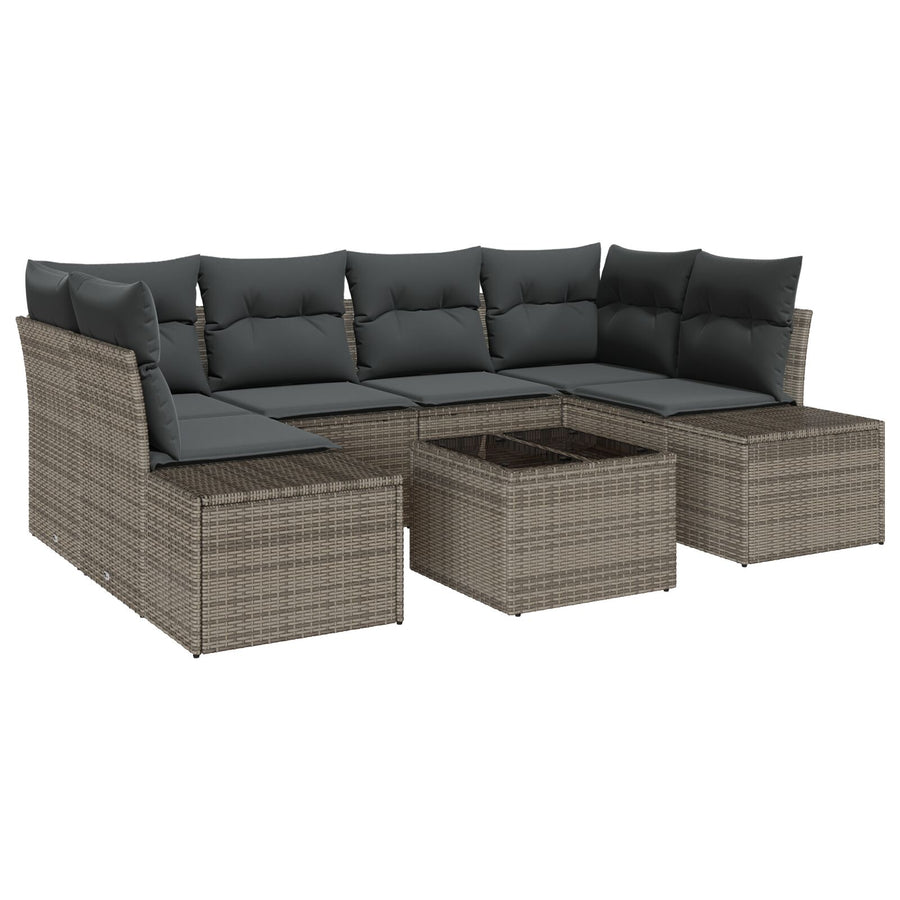 7 Delige Tuin Sofa Set Met Kussens Grijs Poly Rattan