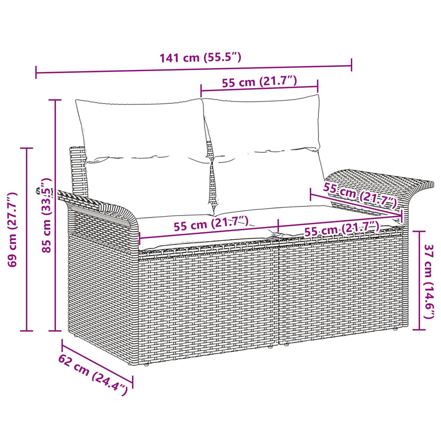 2-Zits Tuinsofa Met Kussens Poly Rattan Beige en grijs zonder opslag